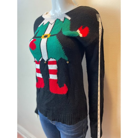 Derek Heart Womens Elf Christmas Sweater Jingle Bells Black Green Size Medium - Picture 5 of 8